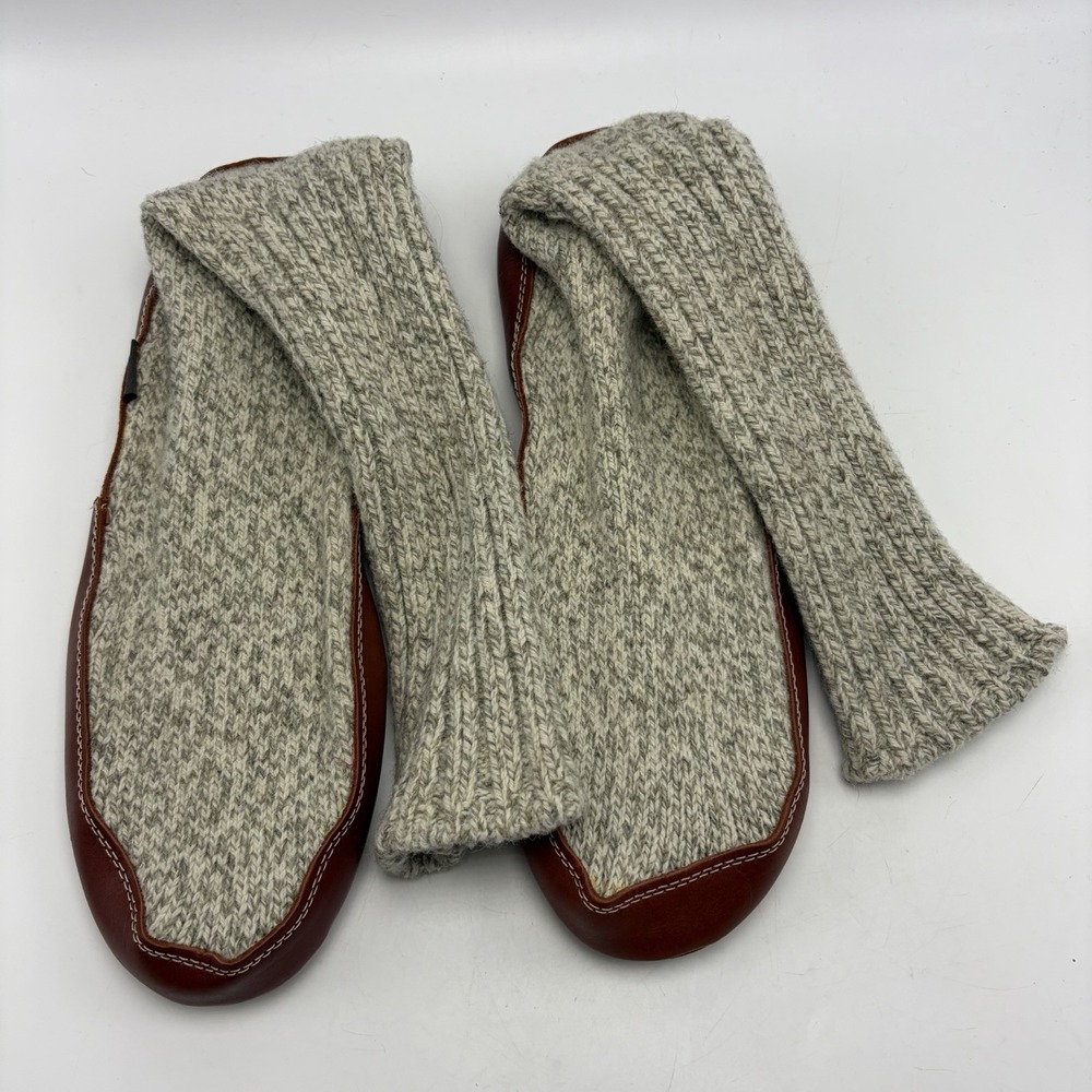 Acorn Slipper Sock Mens 12-13 Grey Cotton Mid-Calf Comfort Pull On Cozy Leather